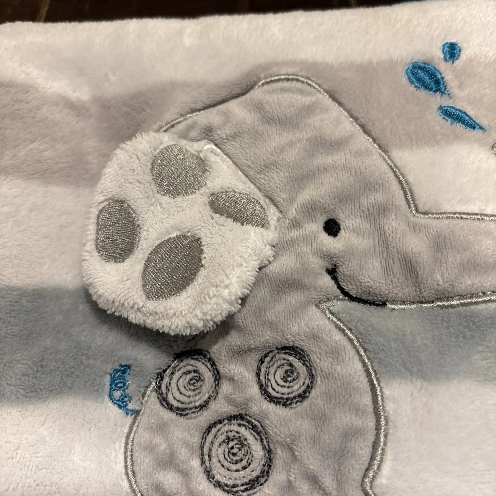 Lambs & Ivy Blue Green Gray Stripe Baby Blanket Gray Elephant 3D Ear 30